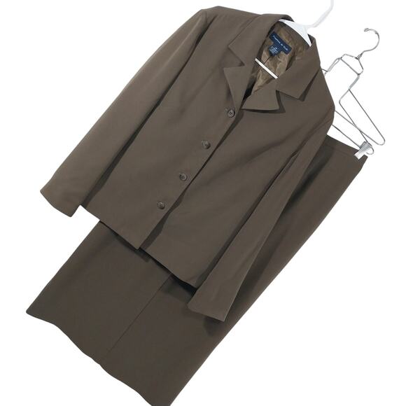 PRESTON & YORK! KHAKI GREEN DRAPEY, FLOWING MICROFIBER 2PC PANTS SUIT! SZ 14 - Picture 1 of 13